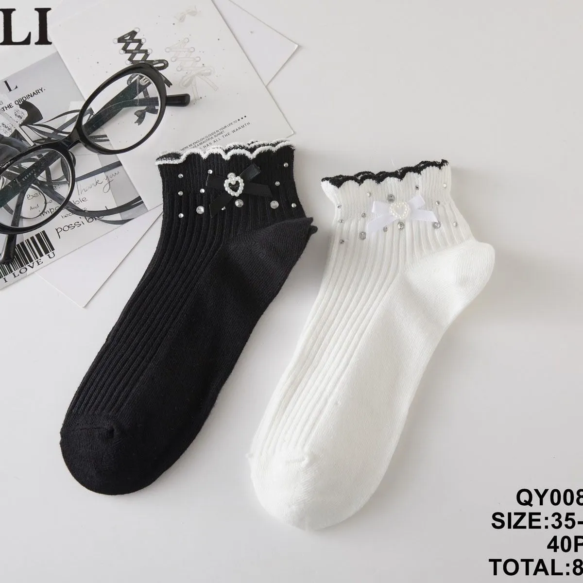 Skarpetki damskie SO&LI QY008-2 czarne i białe roz. 35-38/41