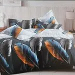 Komplet Pościel 3D 160/200 Pióra Szare Granatowe Pomarańczowe