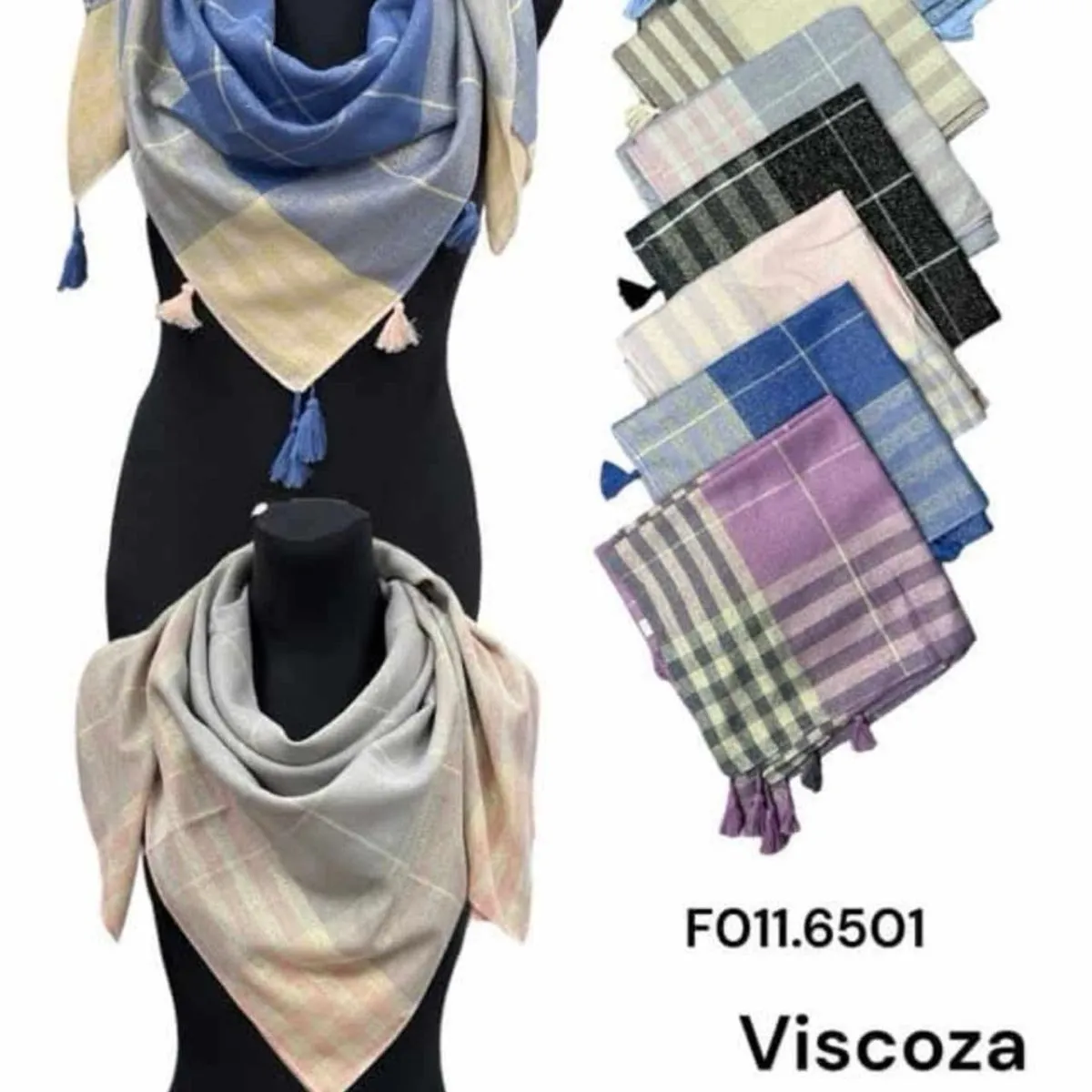 Szale damskie z wiskozy FOI6501, mix kolorów, 12 szt