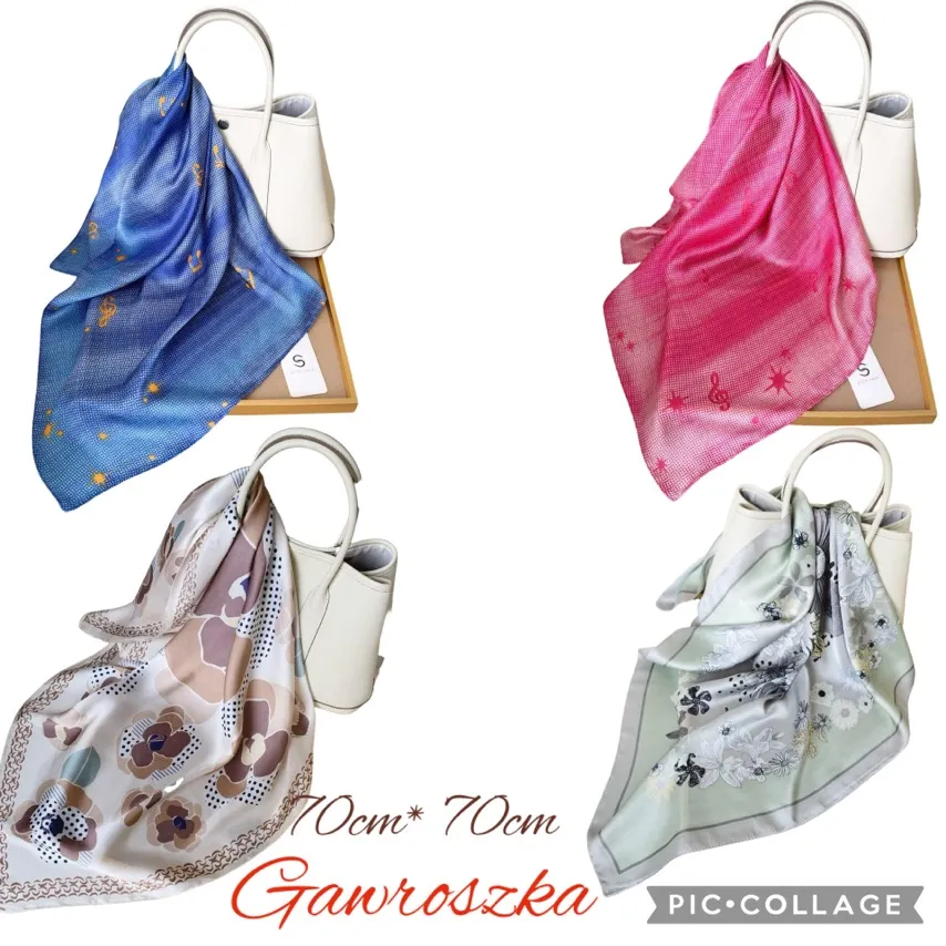 Szaliki damskie 70cm x 70cm granatowy, różowy, beżowy, zielony