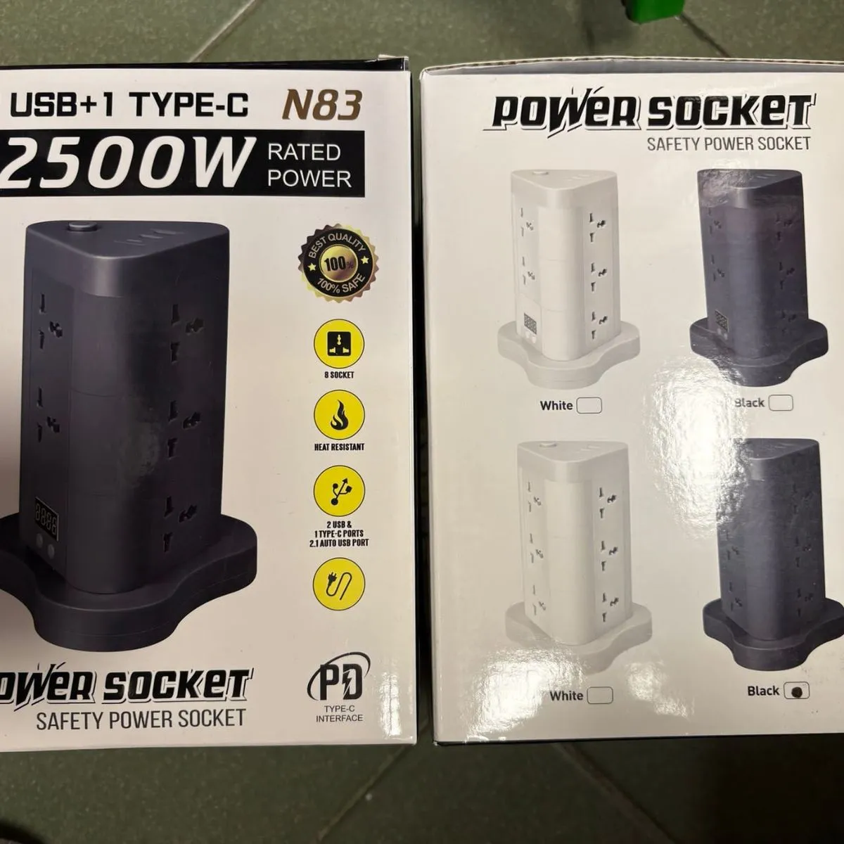 Przedłużacz Pionowy 2500W 2USB +1 Type-C Safety Power Socket