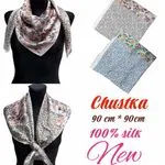 Chusta Damska Kwiatowa 90x90 cm 100% Jedwab