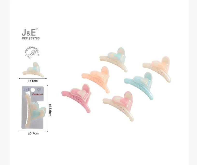 Klamry do włosów J&E serce 11cm, 6 szt.
