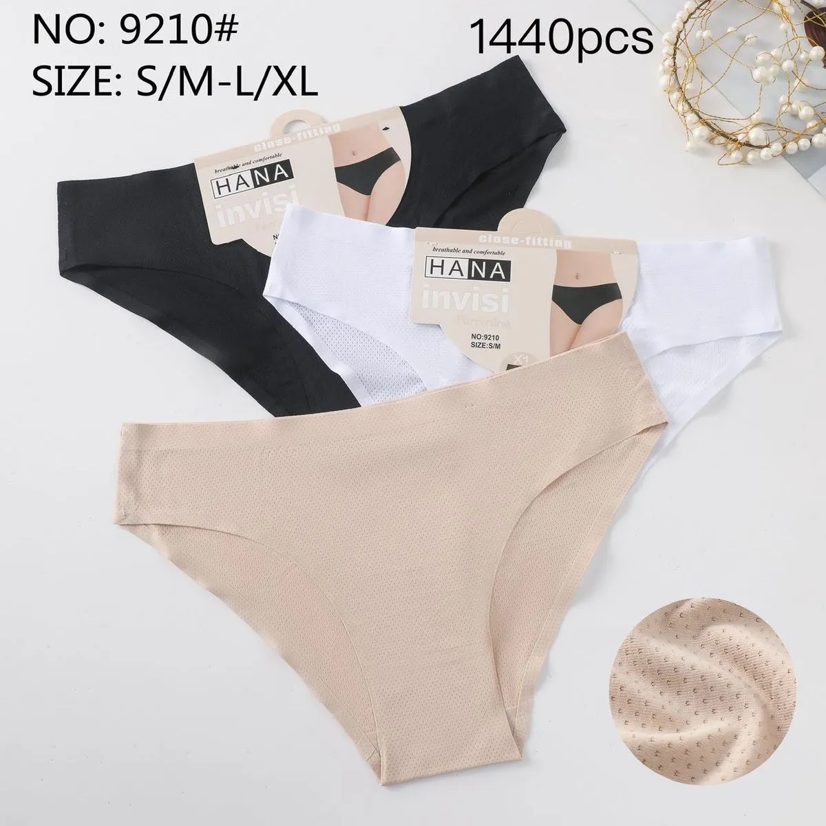 Majtki damskie HANA INVISI S/M-L/XL 3 szt. czarny/beżowy/biały
