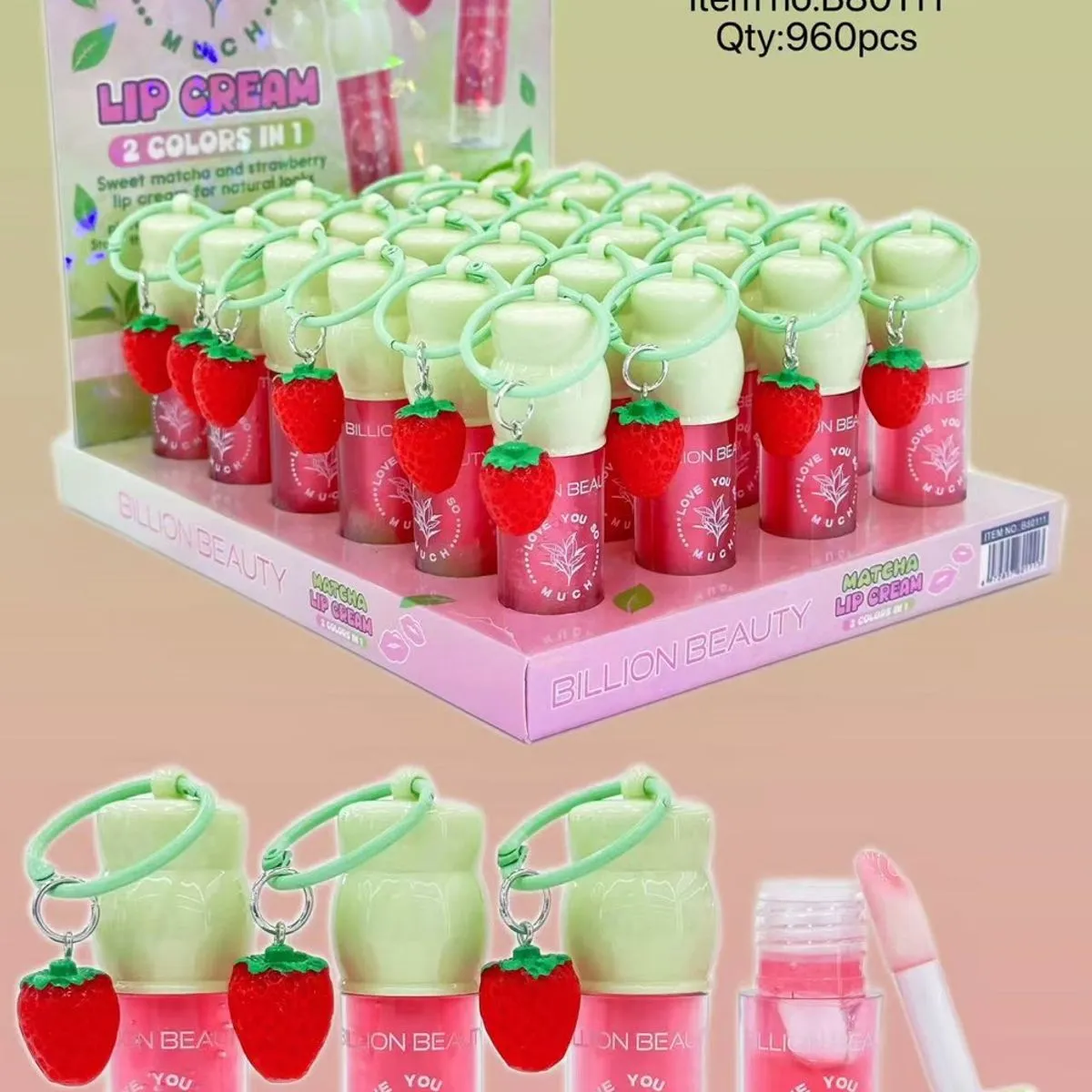 Lip Cream 2 Kolor in 1 Matcha & Strawberry Billion Beauty