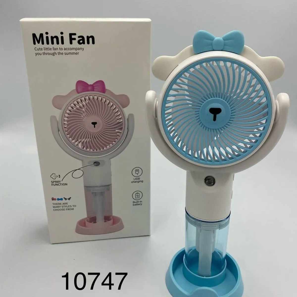 Mini Fan Wentylator Ręczny z Nawilżaczem USB Uszy Misia, 12 szt.