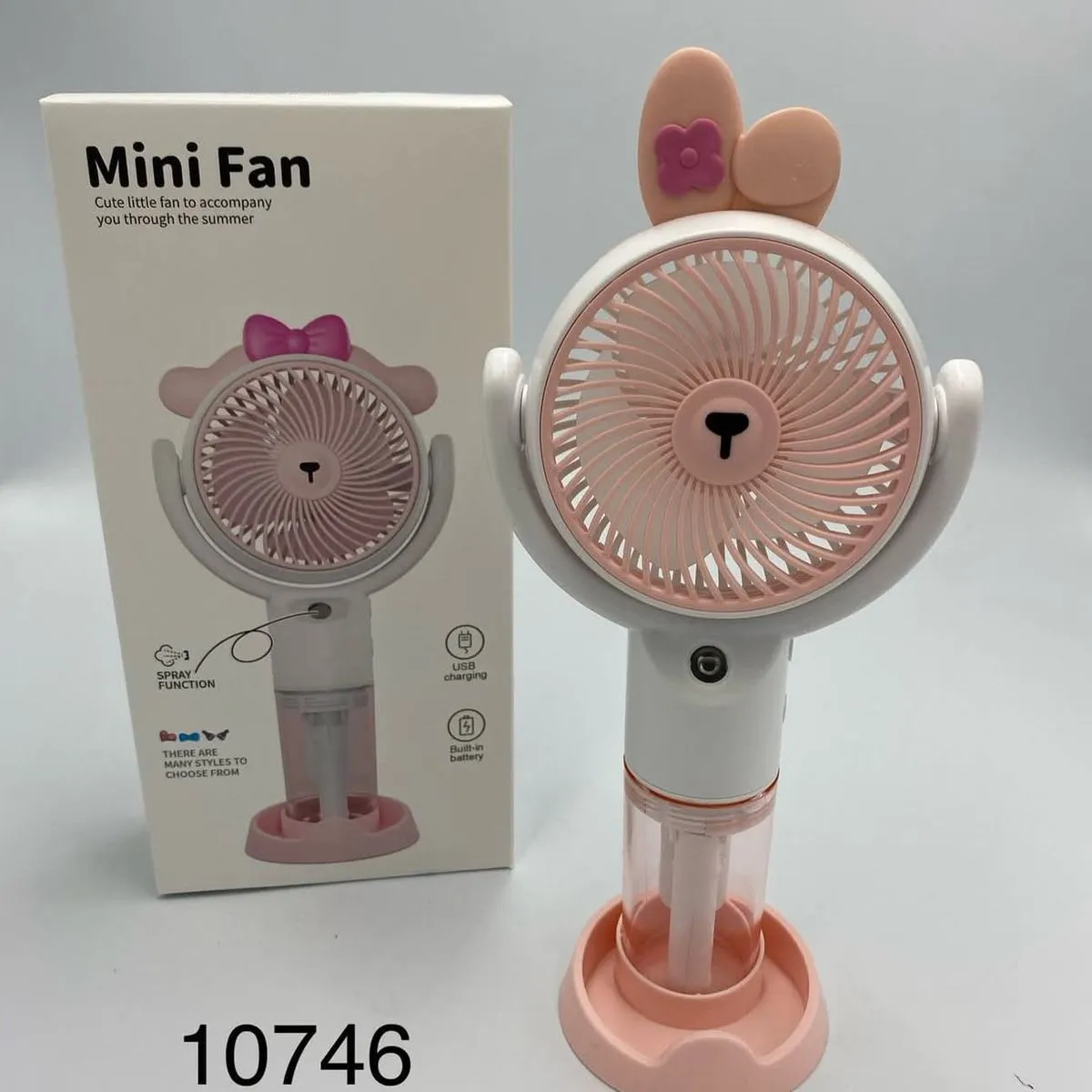Mini Fan - Wentylator ręczny z mgiełką USB, uszy królika, 12 szt.