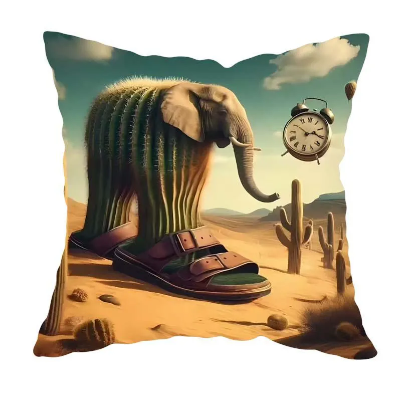 Poduszka dekoracyjna 45x45cm słoń kaktus surrealizm