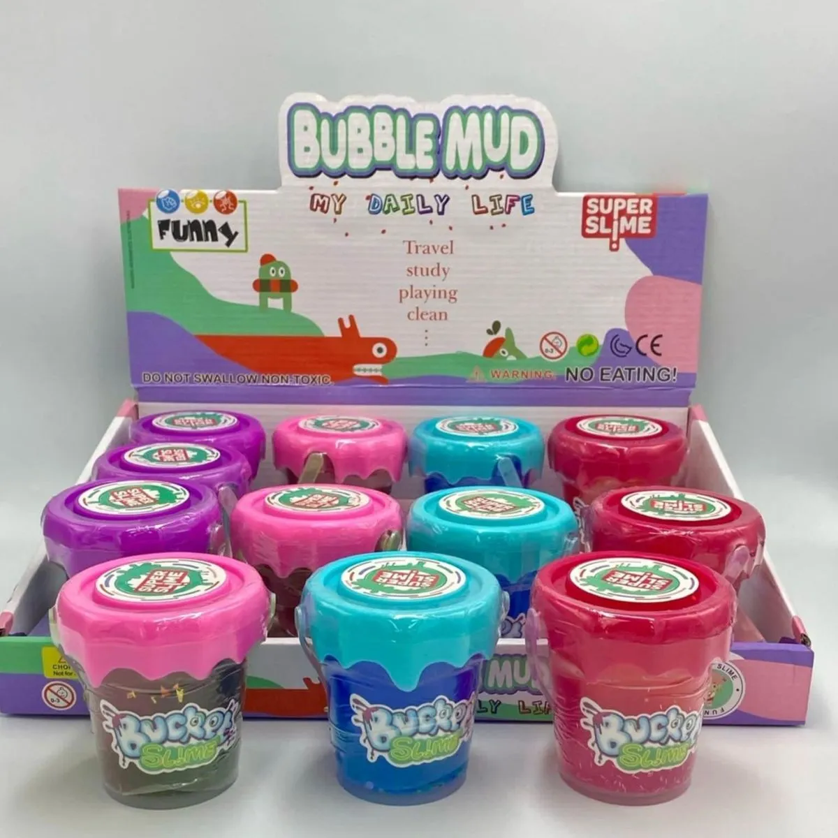 Zabawki Bubble Mud - Masa Plastyczna Slime w Wiaderku, 12 szt.