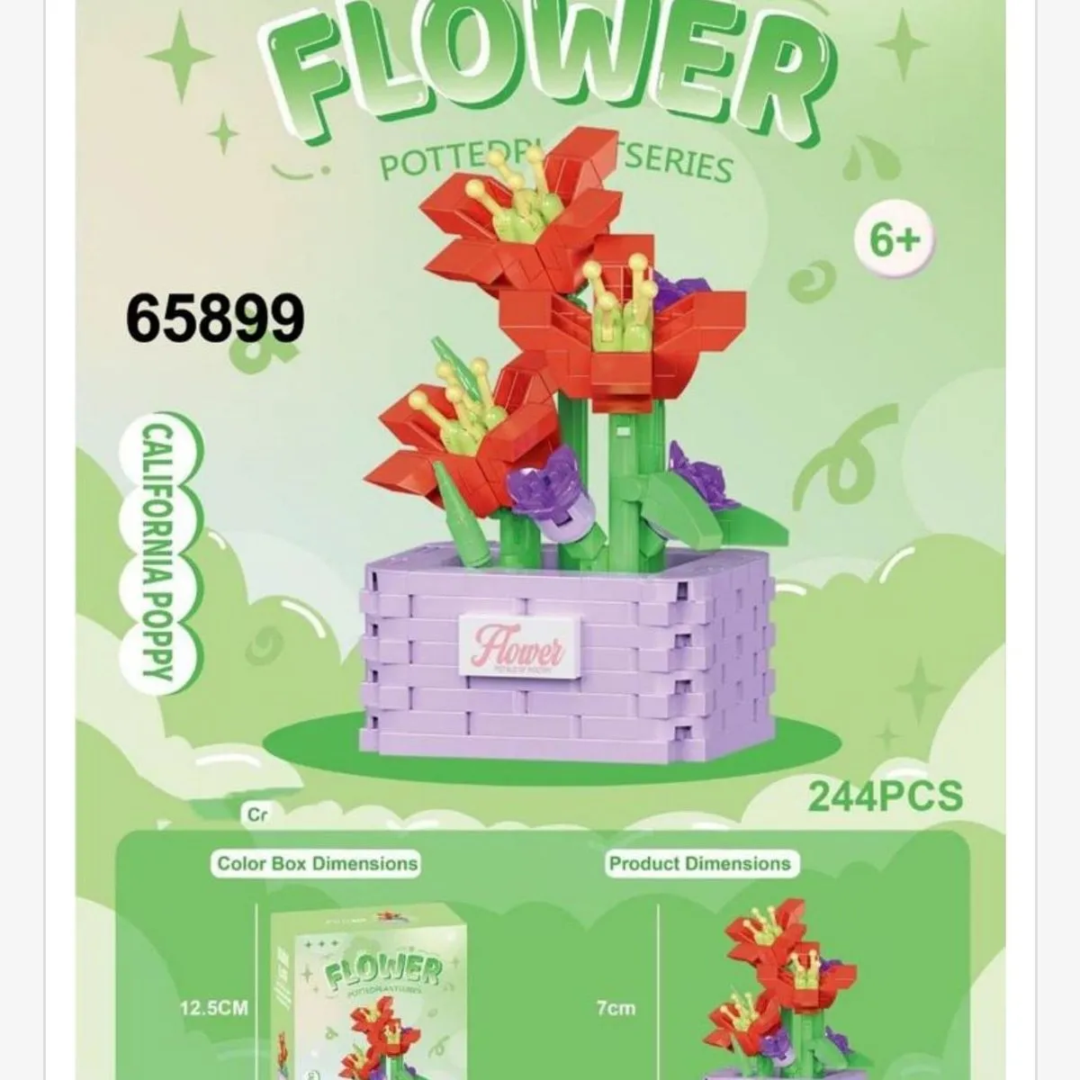 Klocki Kwiaty Flower 244PCS California Poppy Doniczka 7cm
