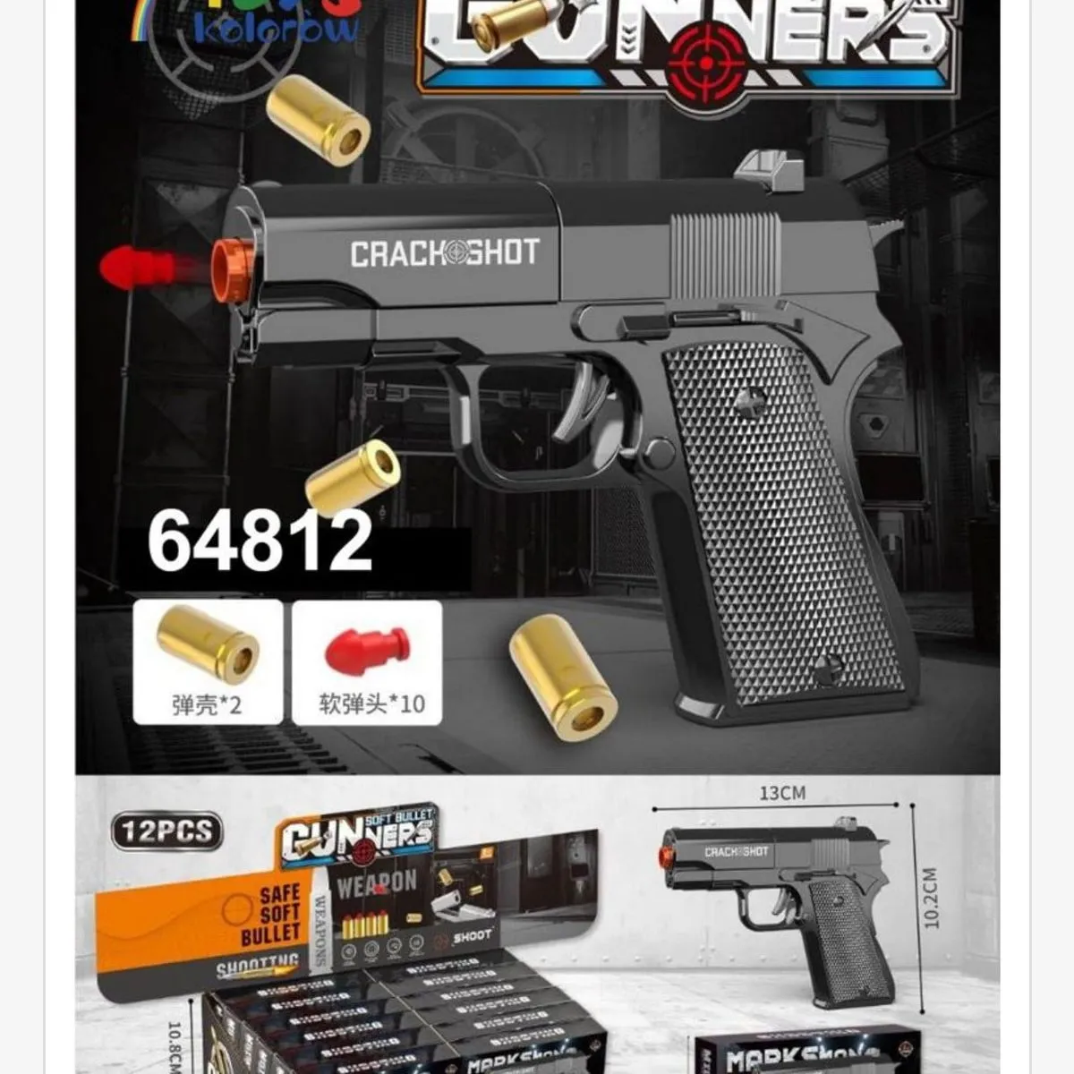 Pistolet Zabawka Gun Soft Bullet 13cm Crack Shot - 12 szt.