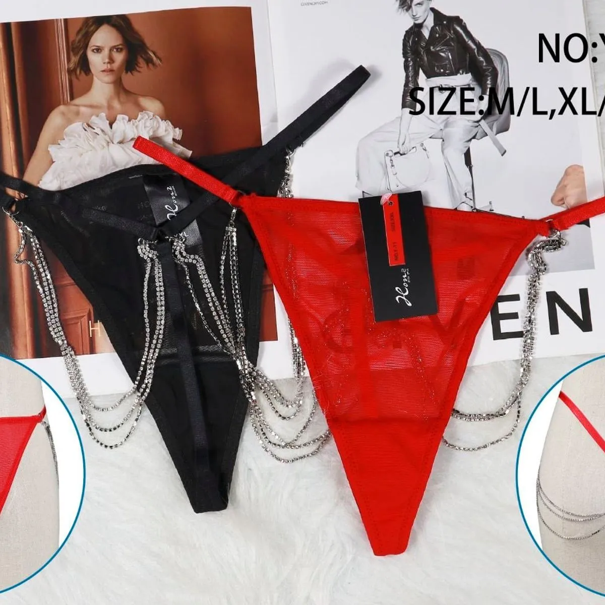 Majtki damskie z łańcuchami NO:Y-11 M/L/XL/XXL/XXXL