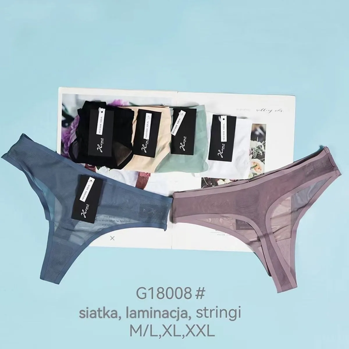 Stringi damskie siatka laminowana G18008 M/L XL XXL