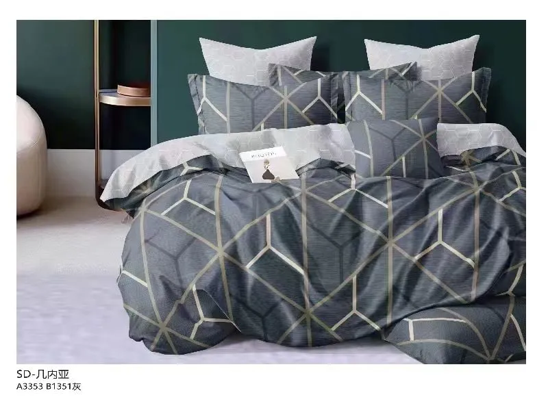 Komplet pościeli bawełnianej 200/220 szary geometryczny