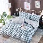 Komplet pościeli bawełnianej 160/200 w kratę szaro-białą