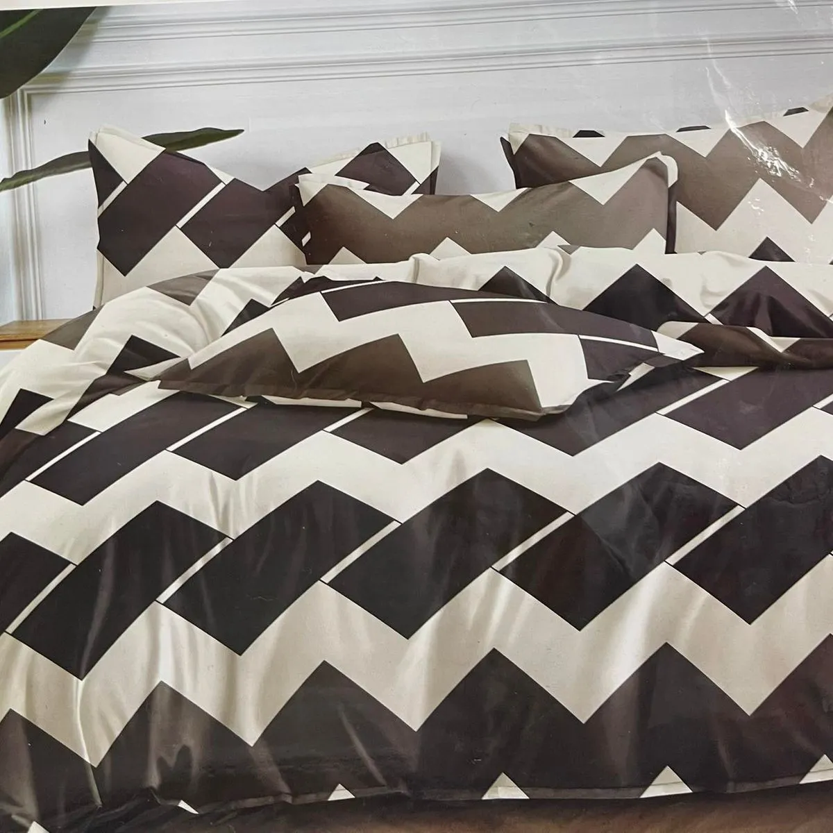 Komplet Pościel 3cz Satin 160/200 Zigzak Brązowy