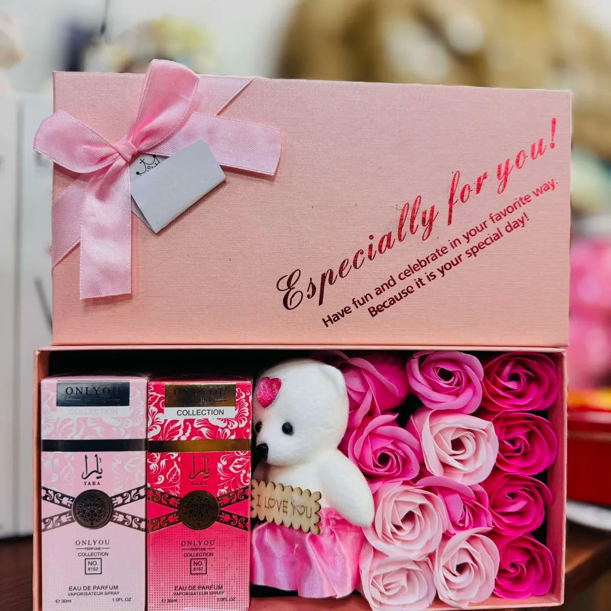 Zestaw Prezent Walentynki: Perfumy, Róża, Miś 6szt/op