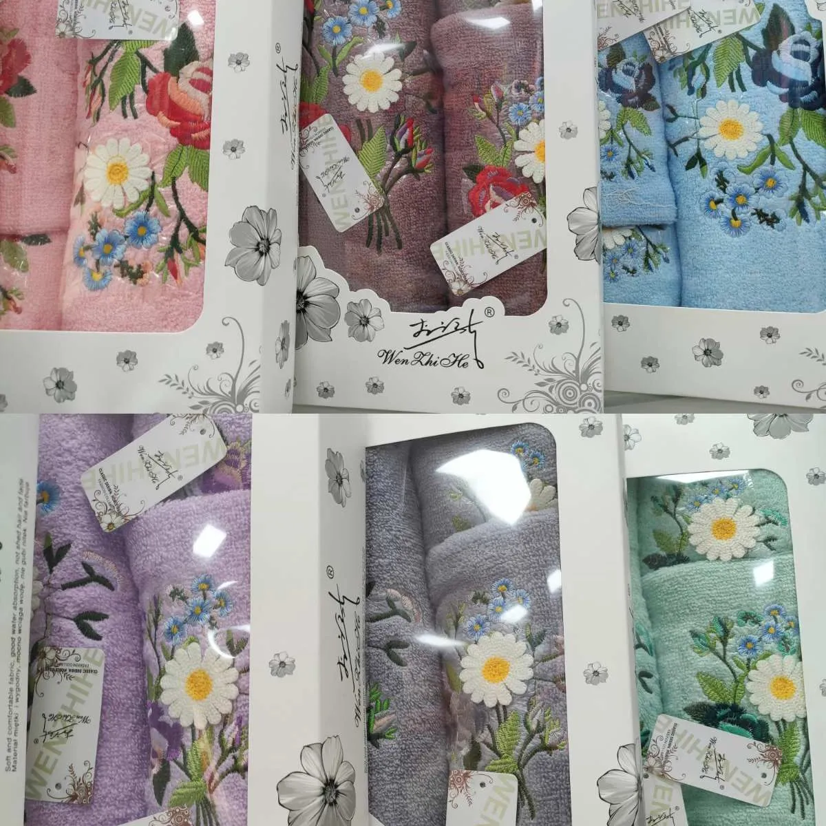 Zestaw Ręczniki 3PCS 35/75 50/100 70/140 Kwiatowe Wzory