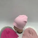 Czapki damskie beanie prążkowane różowe i szare