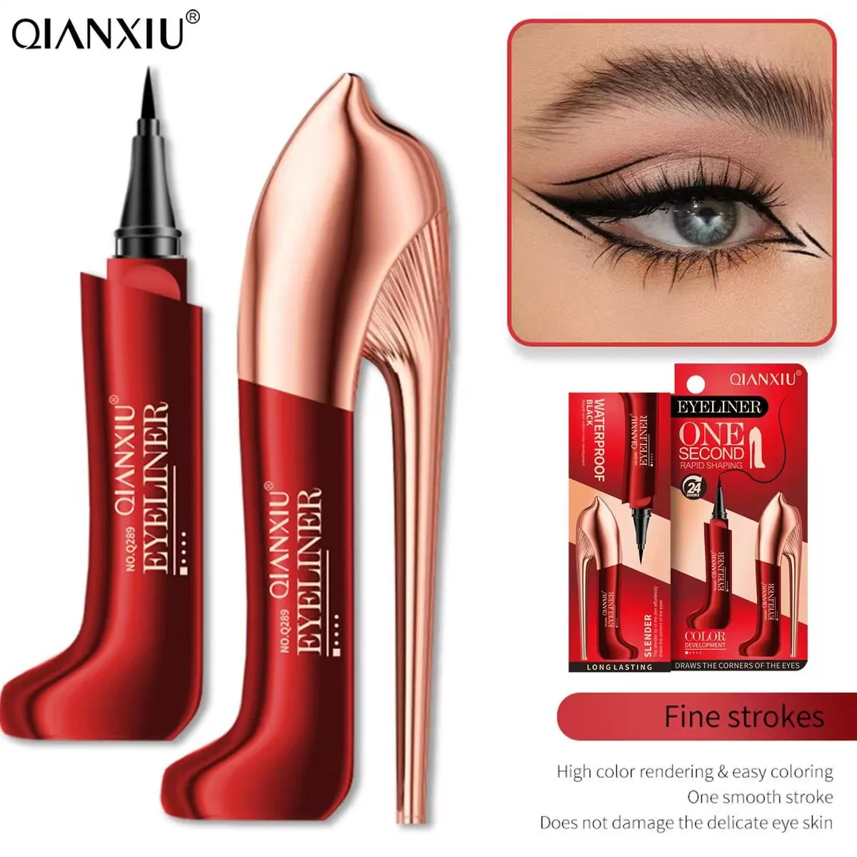 Eyeliner QIANGXIU w kształcie szpilki czerwono-złoty precyzyjny