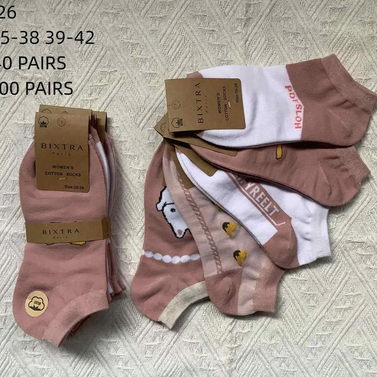 Skarpetki damskie Binxtra z nadrukami, rozmiar 38-42, 40 szt