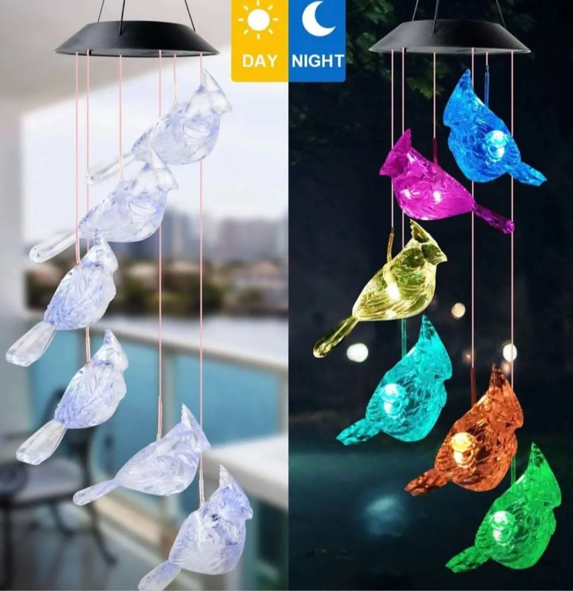 Lampa solarna ogrodowa wiatraczek z ptaszkami LED