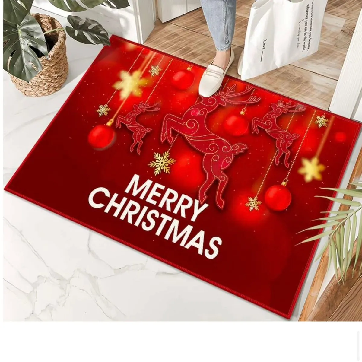 Dywan wejściowy 60x90 Merry Christmas czerwony