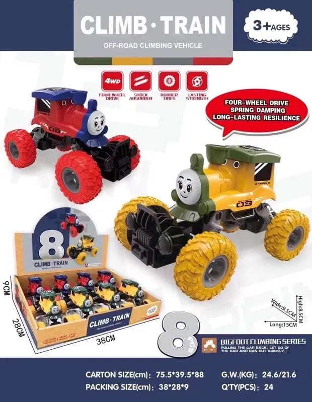 Zabawka Climb Train terenowy 4WD resorowany 15cm napęd pull-back