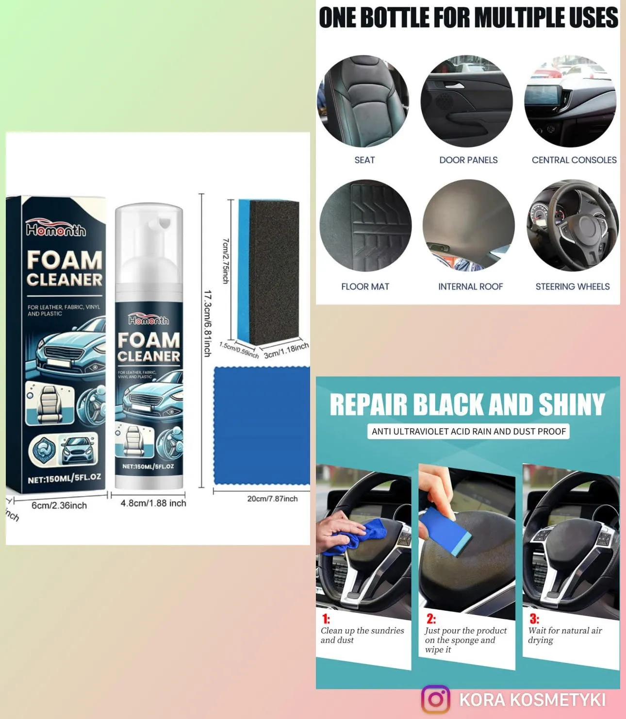 Homonth Środek Czyszczący w Piance Foam Cleaner 150ml Zestaw do Wnętrz Auta