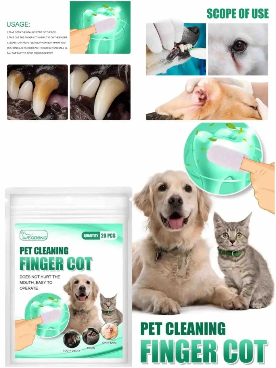 Nakładki Czyszczące na Palec LYEGGBONG dla Zwierząt - 20 szt.