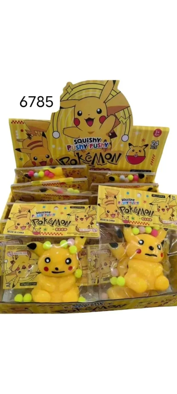Zabawka Squishy Pokemon Pikachu Żółty z Kuleczkami Pushy Pushy