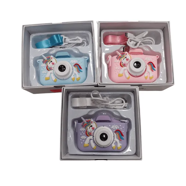 Aparat cyfrowy dla dzieci z jednorożcem, pastelowy, USB, smycz