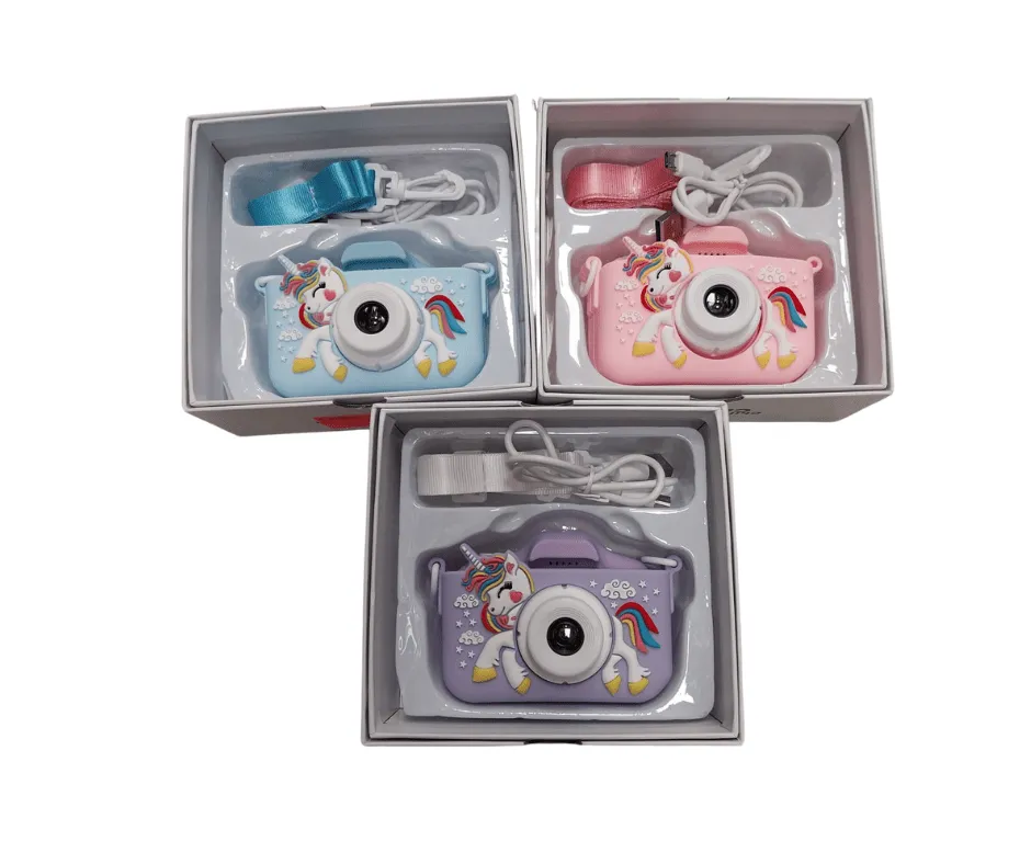 Aparat cyfrowy dla dzieci z jednorożcem, pastelowy, USB, smycz