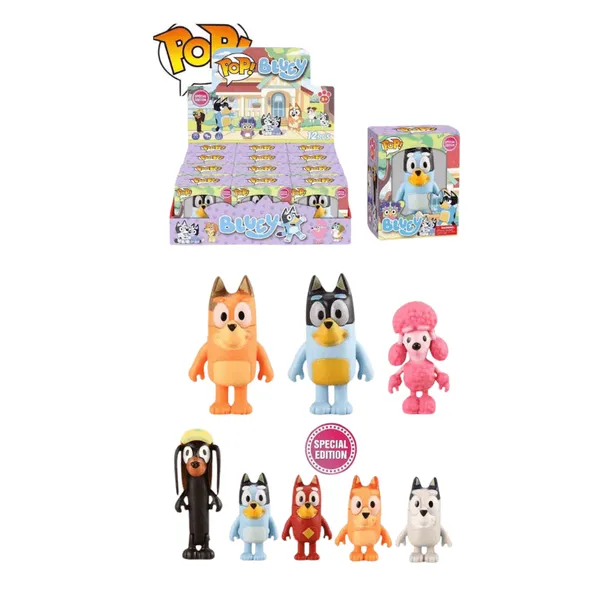 Figurki kolekcjonerskie Bluey POP! Vinyl, zestaw 12 sztuk - Display