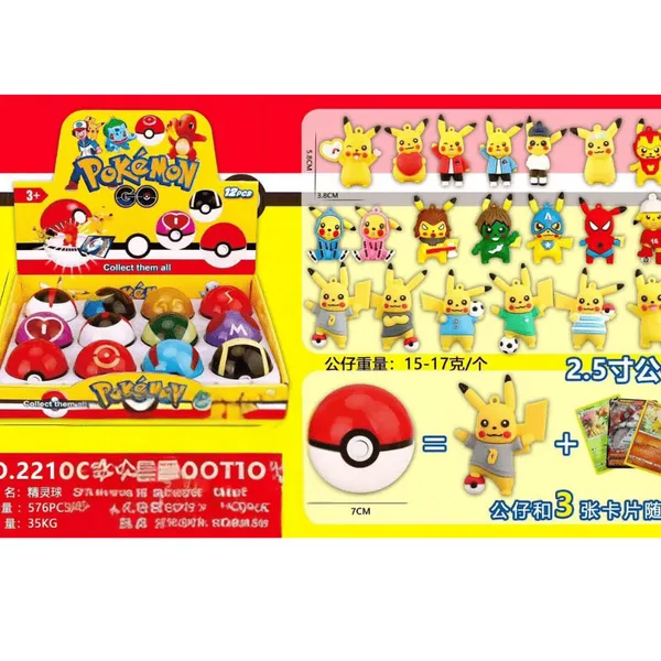 Figurki Pokemon w Kuli 7cm z Kartami, Mix Pikachu w Kostiumach