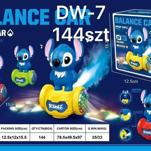Samochodzik Balance Car Stitch 19cm, światło, dźwięk, para