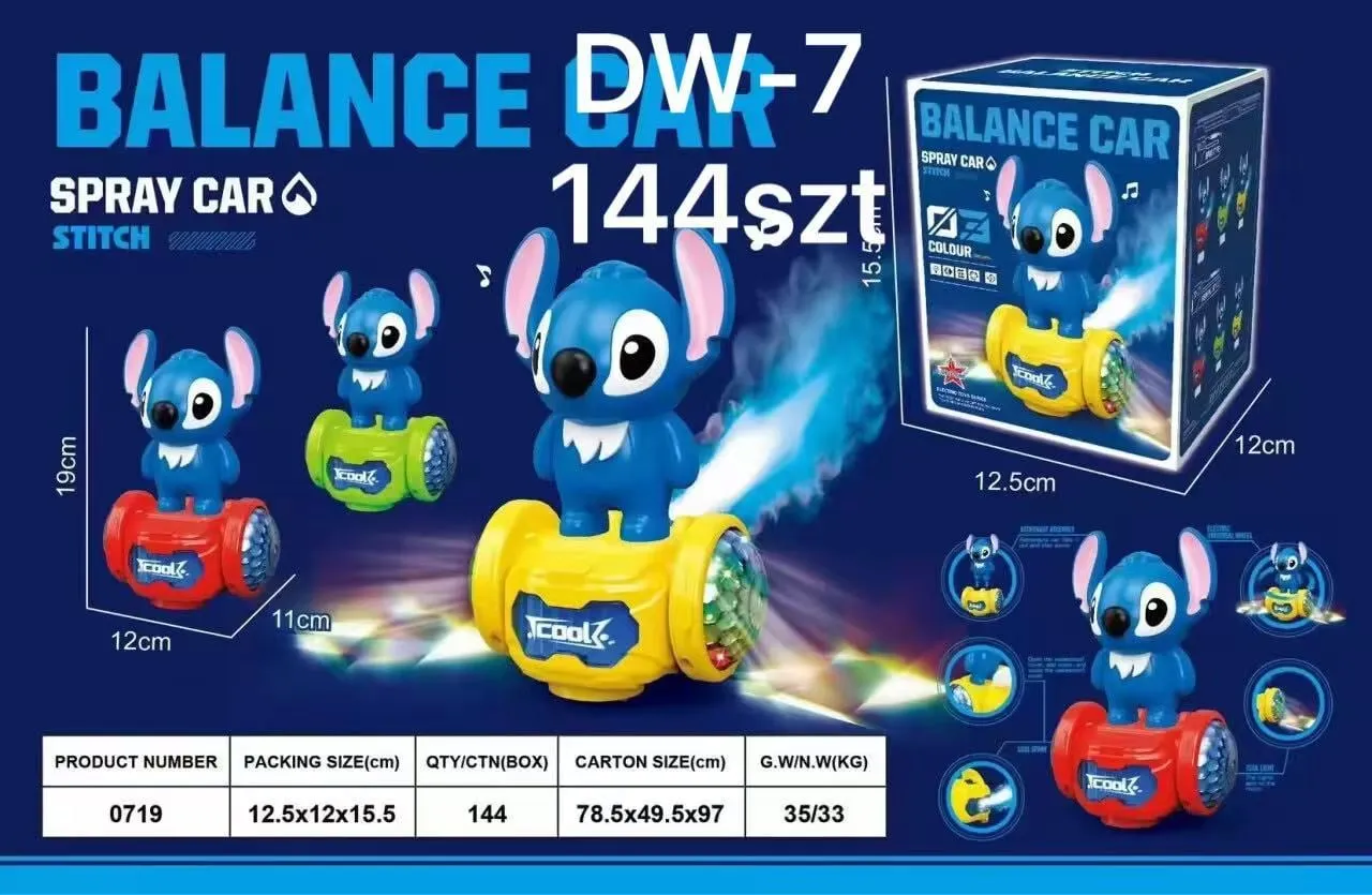 Samochodzik Balance Car Stitch 19cm, światło, dźwięk, para