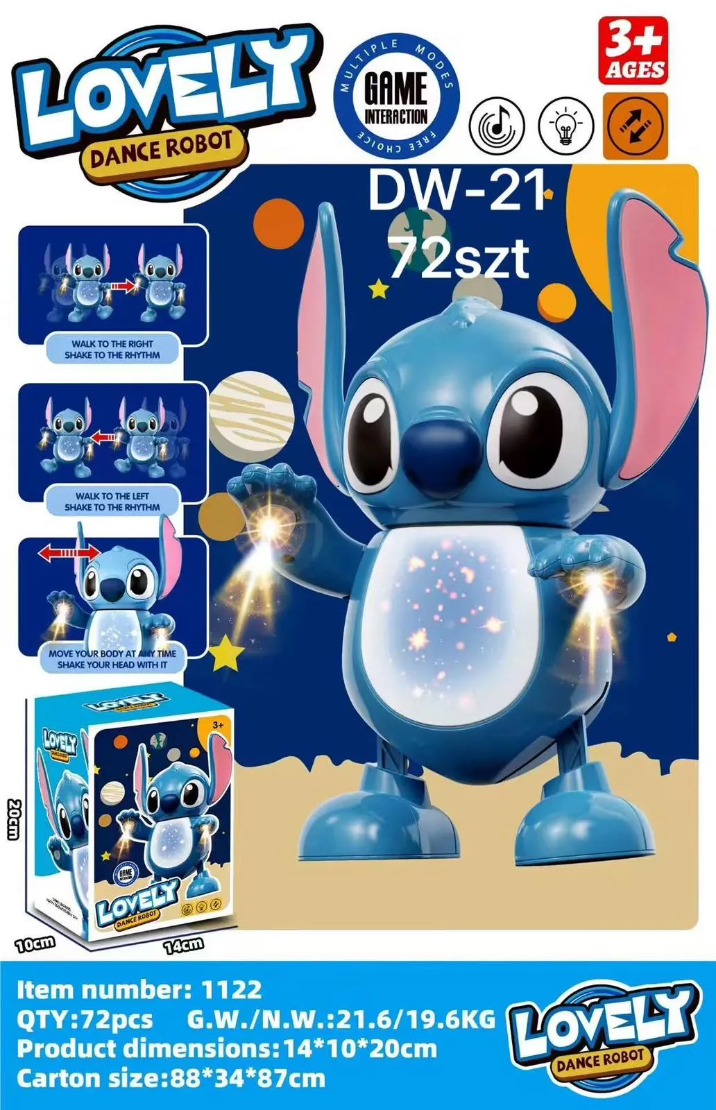 Robot tańczący Lovely Dance Stitch DW-21 20cm interaktywny LED