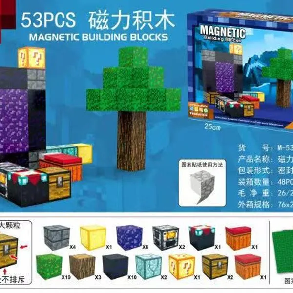 Klocki magnetyczne DIY pikselowe 53 elementy 2.3cm Minecraft style
