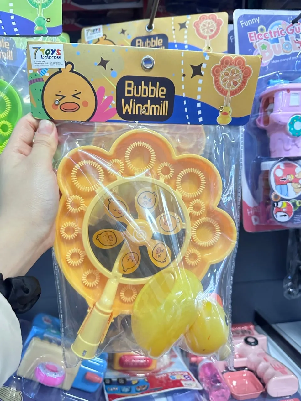 Wiatraczek do baniek Bubble Windmill żółty z kaczką 7TOYS