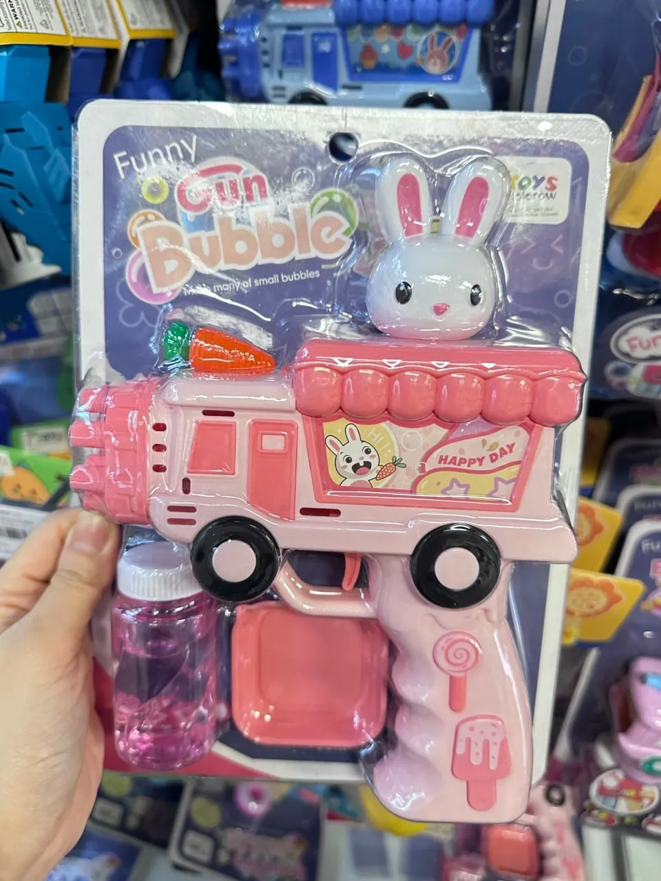 Pistolet na bańki Funny Gun Bubble Różowy Samochodzik Królik