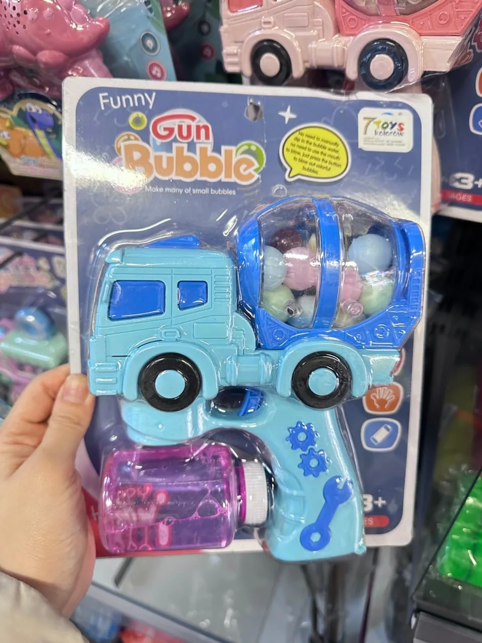 Pistolet na bańki Funny Gun Bubble betoniarka automatyczny, błękitny