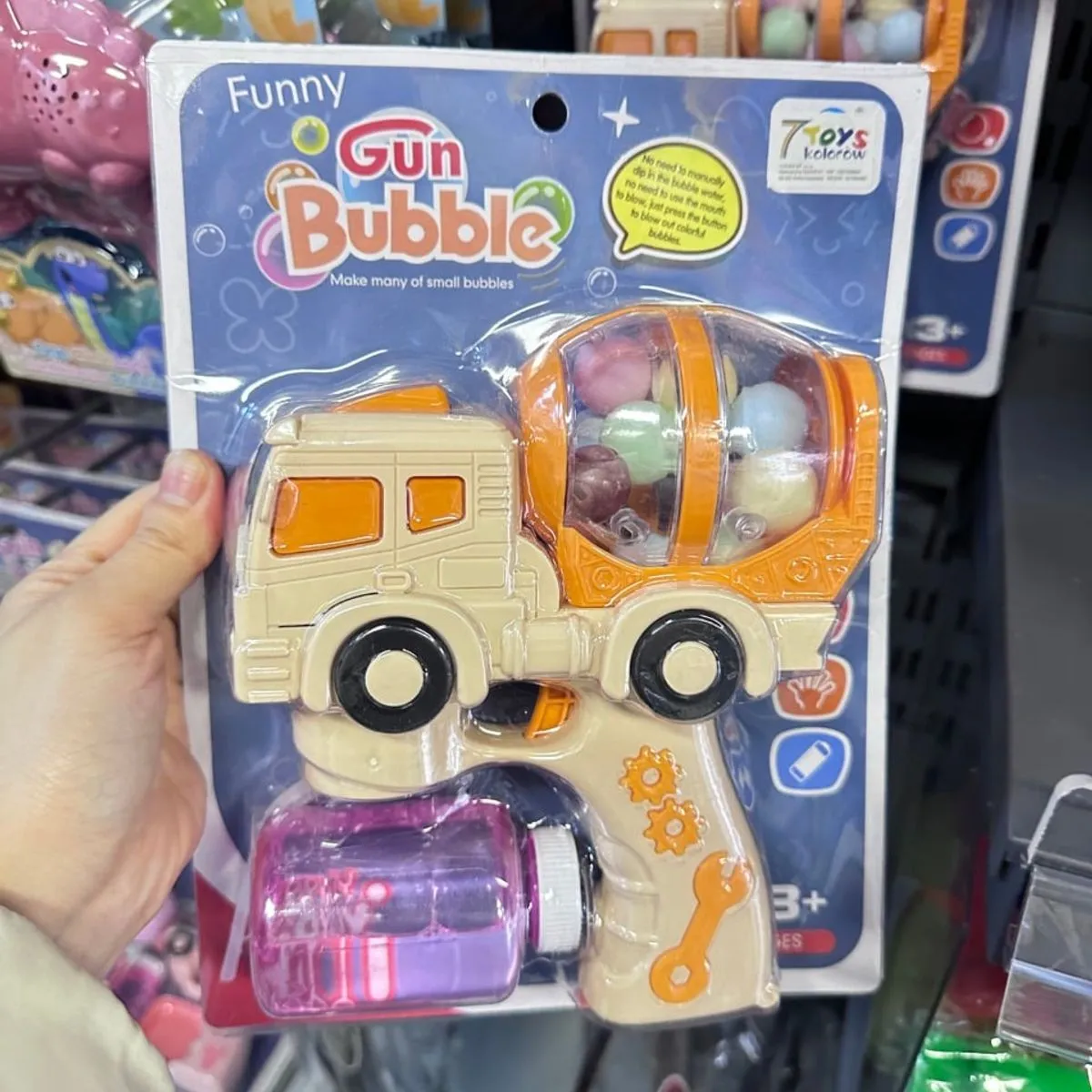 Pistolet na bańki Funny Gun Bubble betoniarka automatyczny, błękitny