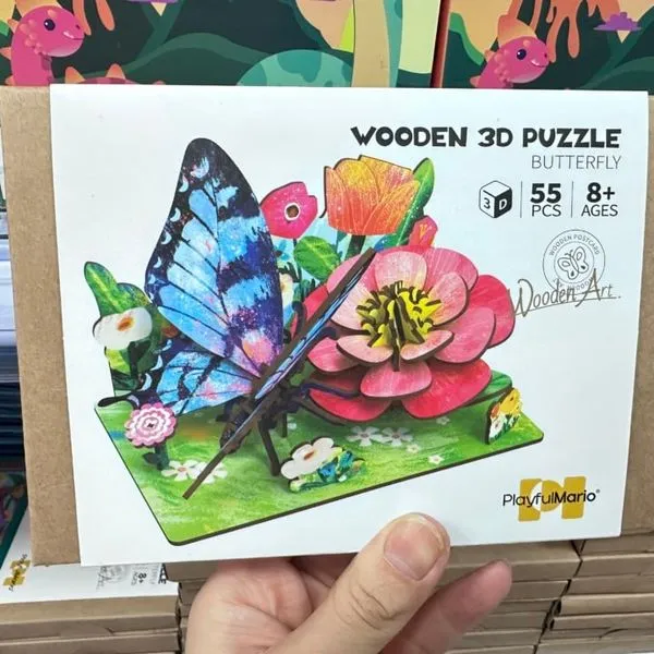 Drewniane puzzle 3D motyl 55 elementów PlayfulMario