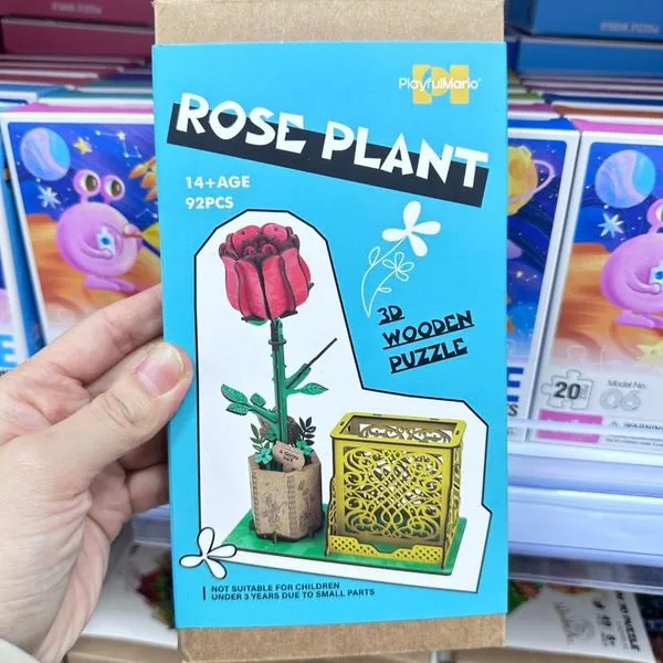 Drewniana układanka 3D Rose Plant 92 elementy - model z pojemnikiem