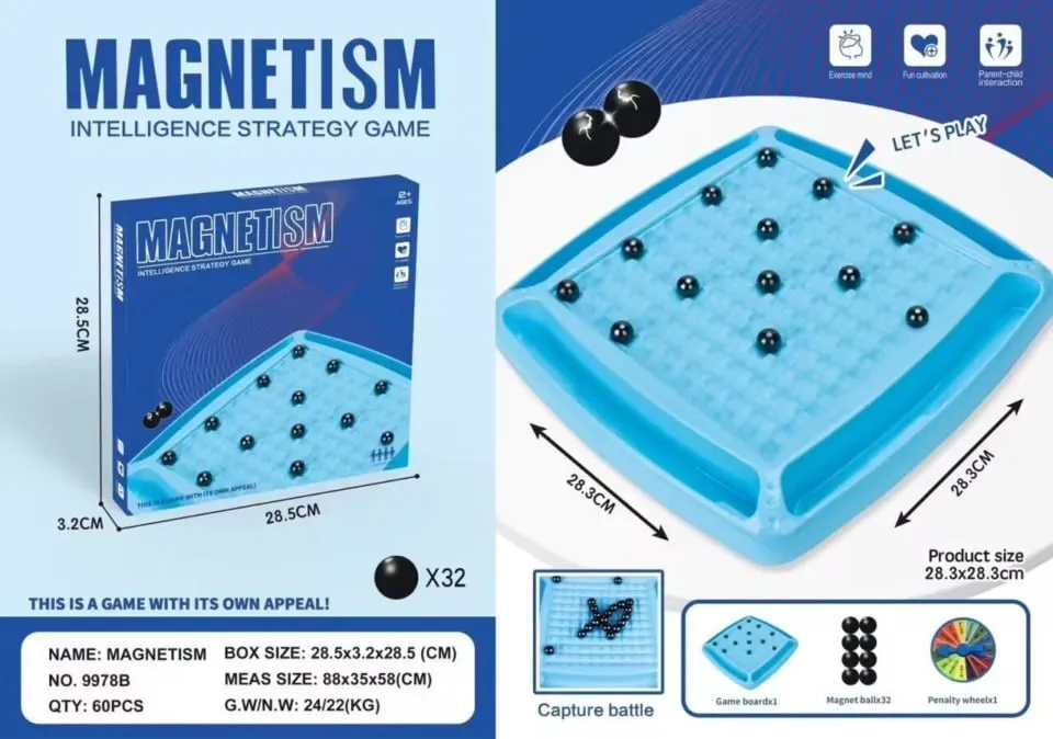 Gra strategiczna Magnetism PK12547, plansza 28cm, 32 kulki