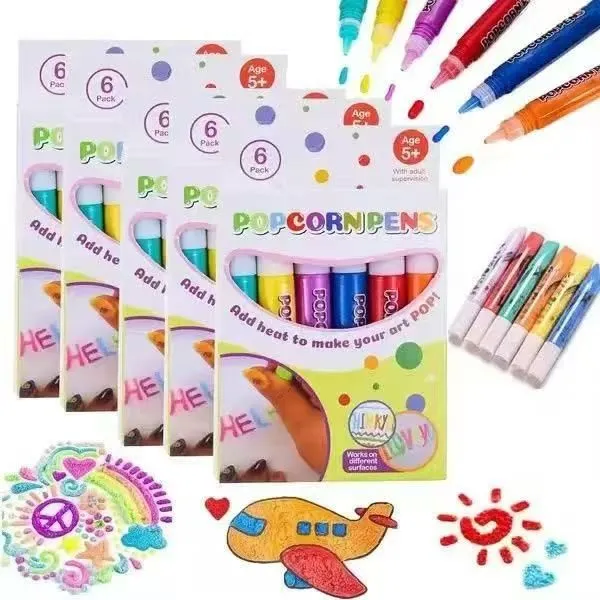 Zestaw pisaków Popcorn Pens 6 kolorów - efekt 3D po podgrzaniu