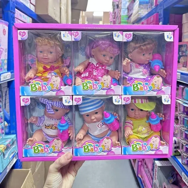 Lalka Baby 6 szt. - zestaw z butelkami w kolorowych ubrankach