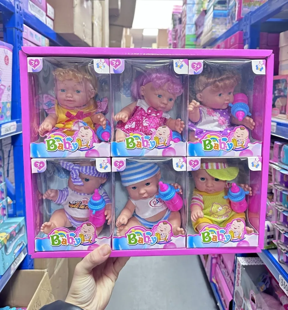 Lalka Baby 6 szt. - zestaw z butelkami w kolorowych ubrankach
