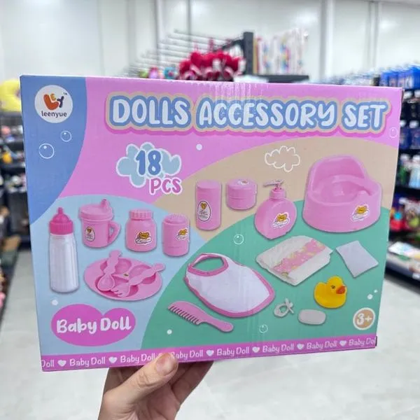Zestaw akcesoriów dla lalek 18 elementów Baby Doll różowy z nocnikiem